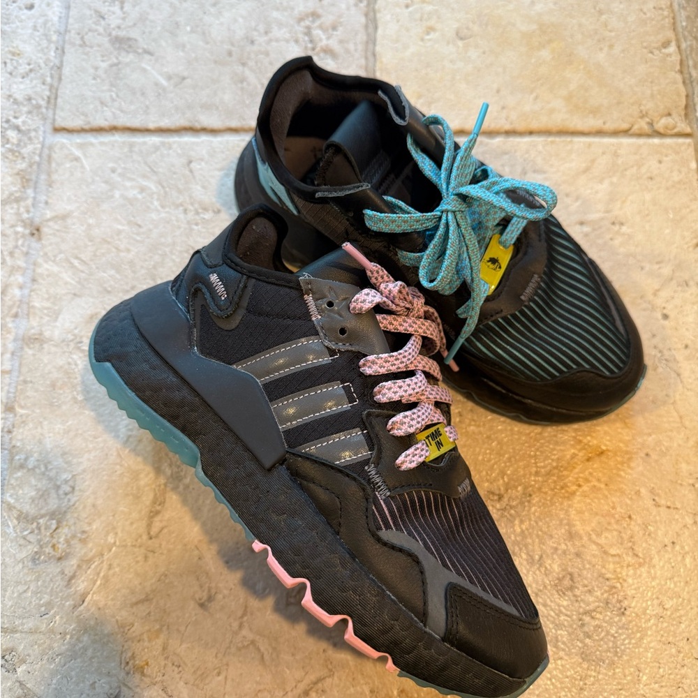 Adidas Ninja Nite Jogger Black with Pink and Blue Teal Details